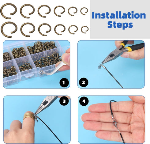 Glarks 1403Pcs 10mm 5mm 4mm 7mm 8mm Open Jump Rings Kit, Iron Round Ring Connectors Nickel Free Bronze O Rings for Jewelry Making Connectors and N...