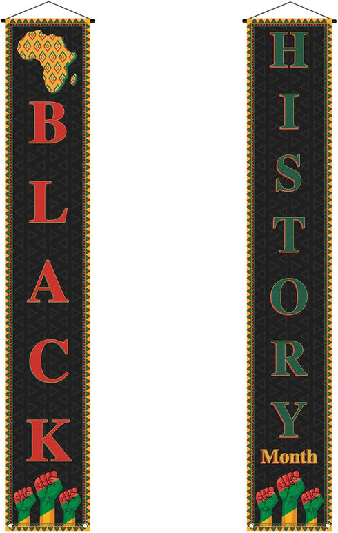 Pudodo Black History Month Porch Banner African American Afro National Holiday Front Door Sign Wall Hanging Party Decoration...