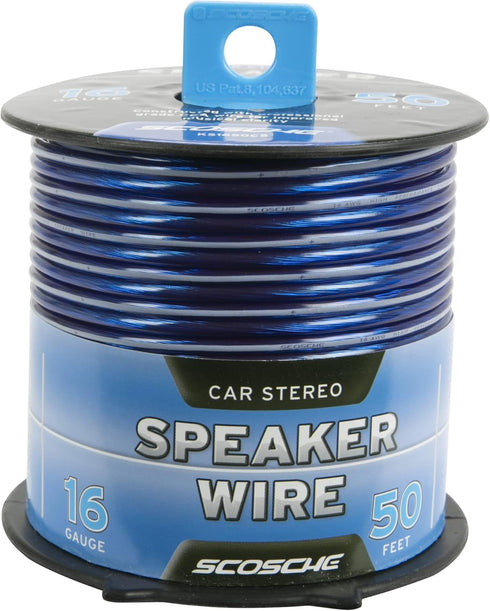 Scosche KS1650CS 16 Gauge CCA Car Stereo Speaker Wire - 16 AWG Audio Cable for Automotive Sound Systems - Copper Clad Aluminium 50 Foot Spool...