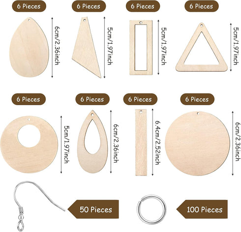 Hicarer 197-Piece Wooden Dangle Earring Making Kit, Including 48 Wooden Pendants, 100 Jump Rings, 49 Earring Hooks for DIY Craft Jewelry Making Su...