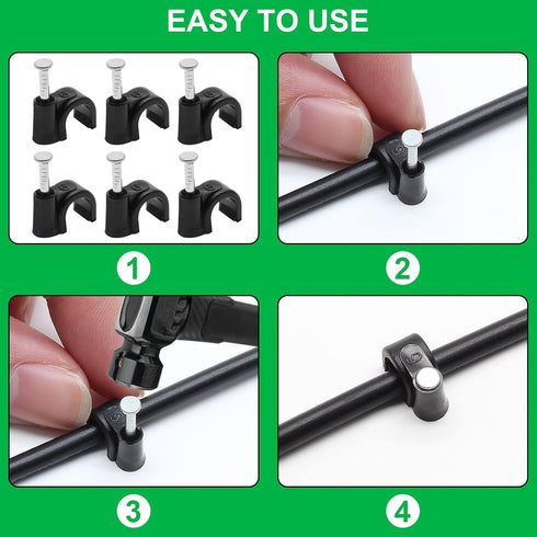 100pcs 1/2" / 12mm Half Clamp J-Hook with Nail, Nail in Cable Clips Ethernet Cable Nails Tacks Clips, Black...
