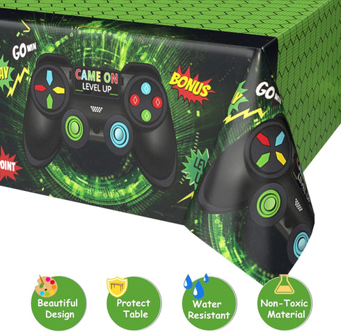 FunHot Video Game Table Covers, Video Game Birthday Decorations, 2 Pcs 54 x 108 Inch Green Waterproof Rectangle Game Tablecloths for Gamers Boys B...