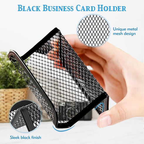 2 Pcs Black Business Card Holder Desk, Wire Mesh Business Card Holder Display, Desktop Business Card Stand, Metal Business Card Display Holder for...