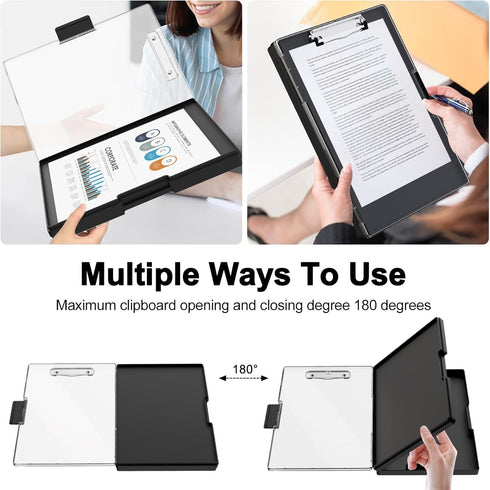 Clipboard with Storage, 8.5x11" Clip Boards with 2 Storage Case and A4 Paper Folder, Clear Dry Erase Top Panel, Heavy Duty Plastic, Folio & Side-O...