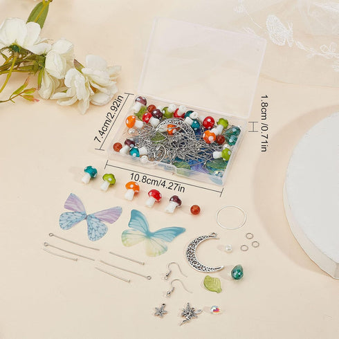 SUNNYCLUE 1 Box DIY 10 Pairs Butterfly Charms Fabric Butterflies Wing Charm Fairy Themed Earring Making Kit Moon Crescent 3D Mushroom Charm Fairy ...