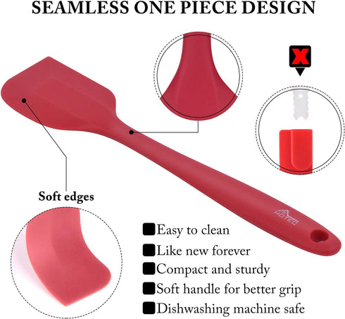 HOTEC Heat Resistant 600? BPA-Free Silicone Rubber Spatula Set, Kithchen Cooking Spatulas, Baking, Mixing, for Non Stick Cookware, Dishwasher Safe...