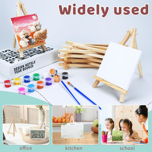 10 Pack 7.5 Inch Mini Wooden Easel, Tripod Easel for Display, Small Canvas Stand for Painting, Tabletop Display Easel for Photos, Pictures, DIY Cr...