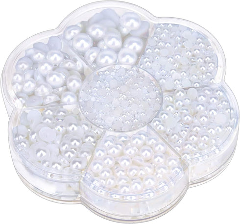 Half Artificial Pearl Bead Flat Back Plastic Beads for Craft DIY Phone Nail Art Making, 7 Sizes (White)...