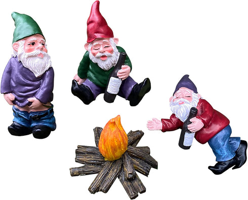 4PCS Drunk Garden Gnomes Outdoor Decorations Funny Mini Knomes Figurines Clearance Naughty Inappropriate Fairy Sculpture for Indoor Patio Yard Law...