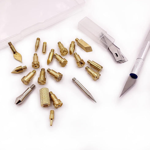 Wood Burning Tips Set with Carving Pen, 27pcs Wood Burning Tool Carving Iron Tip for Wood Pyrography Carving Embossing Soldering DIY Crafts, Brass...