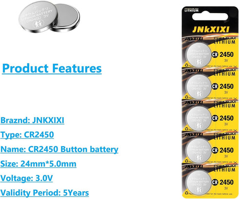 5 Pack CR2450 Battery Lithium Li-ion 600mAh CR 2450 3V Batteries...