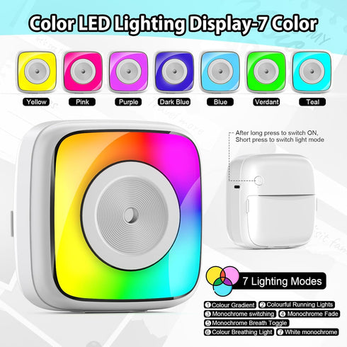 HuiJuKeJi Mini Sticker Printer with RGB Light Pocket Inkless Thermal Printer for iOS&Android, 9 Rolls Thermal Paper?5 Color Pens, Bluetooth Smart ...
