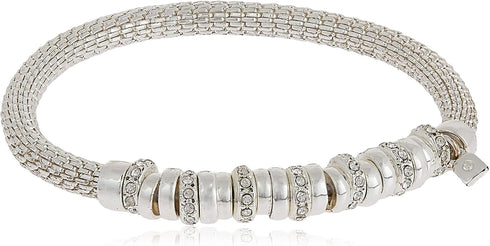 Nine West Women's Silvertone and Crystal Bracelet Rondel Stretch...