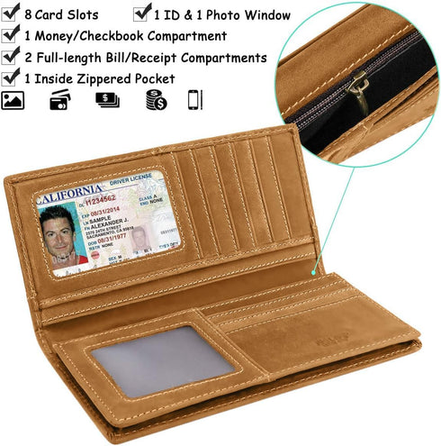 Itslife Men's RFID Vintage Look Genuine Leather Long Bifold Wallet Checkbook Wallets for Men...