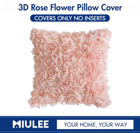 MIULEE 3D Decorative Romantic Valentines Stereo Chiffon Rose Flower Throw Pillow Cover Solid Pillowcase for Girl Women Wedding Sofa Bedroom Car Sp...