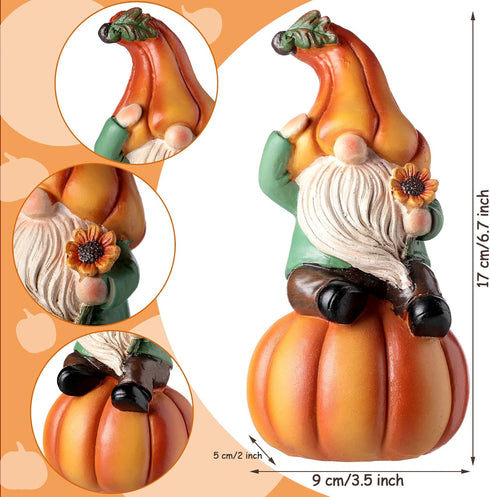 Jetec Fall Gnome Statue Fall Pumpkin Gnome Decoration White Beard Figurine Autumn Resin Dwarf Elf Statue for Porch Garden Outdoor Yard Halloween T...