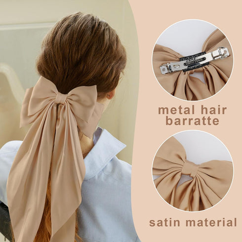 Canitor 6PCS Hair Bows for Women Silky Satin Hair Ribbon with Hair Barrettes Clip Large Coquette Bows Preppy Teen Girl Gifts Trendy Stuff Cute Hai...