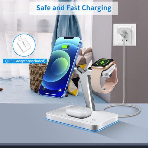 Magnetic Wireless Charger for Apple Magsafe, 15W 3 in 1 Qi Fast Wireless Charging Station Stand for iPhone 14/13/12/ Pro/Pro Max/Mini, Apple Watch...
