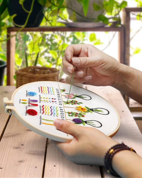 TINDTOP Embroidery Kit for Beginners, 4 Pack Cross Stitch Practice Kits for Beginners Include Embroidery Cloth Hoops Threads for Craft Lover Hand ...