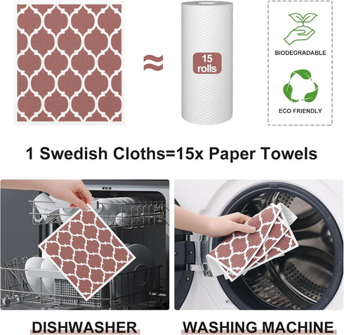 Fintale Swedish Dishcloths for Kitchen, 6 Pack Papaya Reusable Paper Towels, Washable Cellulose Sponge Cloth, Absorbent Quick Drying Dish Towels, ...