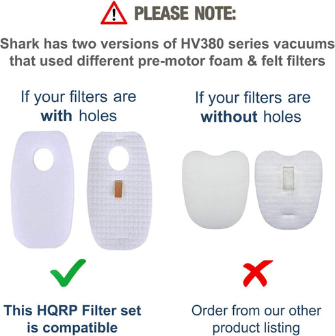 HQRP 2-pack Filter Kit fits Shark Rocket DuoClean series HV380, HV380UK, HV380UKT, HV380W, HV381, HV381C, HV382, HV384Q Vacuum Cleaner...