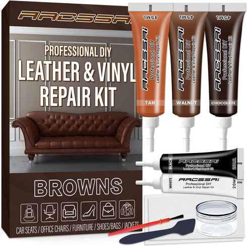 ARCSSAI ARCSSAL Brown Leather Repair Kit for Furniture, Leather Couch Repair Kit for Sofa, Jacket, Car Seats and Purse with Super Easy Instruction...