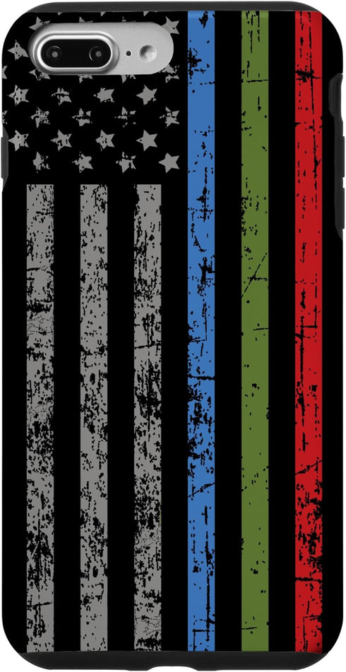 iPhone 7 Plus/8 Plus Police Military and Fire Thin Blue Green Red Line Flag Case...