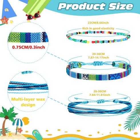 Kigeli 18 Pcs Boho Surfer Bracelet Ankle Adjustable Waterproof Braided String Beaded Anklets Unisex Handmade Bracelet Colorful Bohemia Anklet Chai...