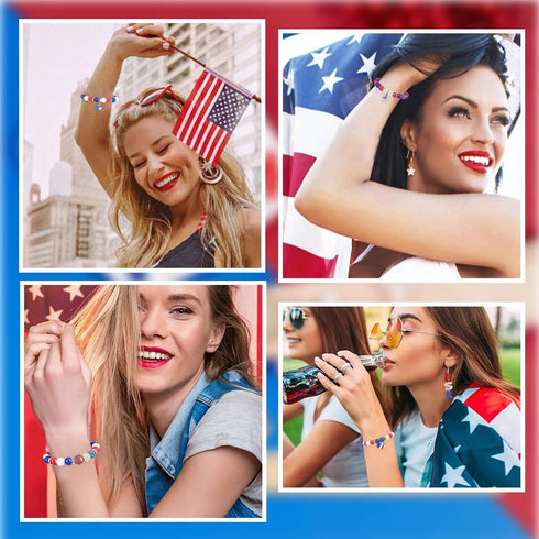SUNNYCLUE 180Pcs DIY 6 Sets USA Bracelets American Flag Charms Beading Bracelet Making Kit 10mm Red Blue White Beads 4th of July Independence Day ...