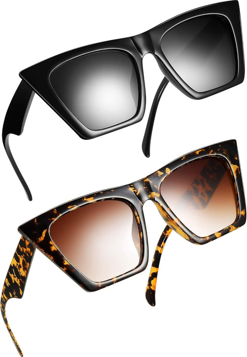 2 Pair Vintage Square Cat Eye Sunglasses Women Retro Trendy Cateye Sunglasses...