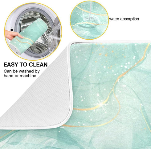 Dish Drying Mats for Kitchen Counter Green Turquoise Microfiber Drying Matt for Countertop Sink Dishes Medium 18 x 16 Inches...