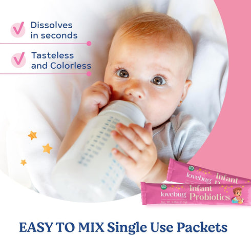 Lovebug Award Winning USDA Organic Probiotic for Infants | Ages 0-6 Months | Helps with Colic, Reflux, Diarrhea, Constipation & Gas | Tasteless Po...