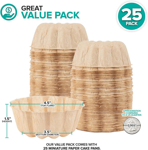 Mini Fluted Tube Pan Liner for Baking (25 Pack) Disposable Paper Cake Pan Liners for Baking Nonstick Paper Mold Liners for Baking Mini Angel Food ...