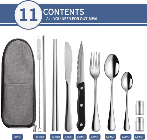 Portable Travel Utensils Set,Reusable Utensils,Travel Camping Cutlery Set,Stainless Steel Flatware Set with Case,Lunch Boxes Workplace Camping Sch...