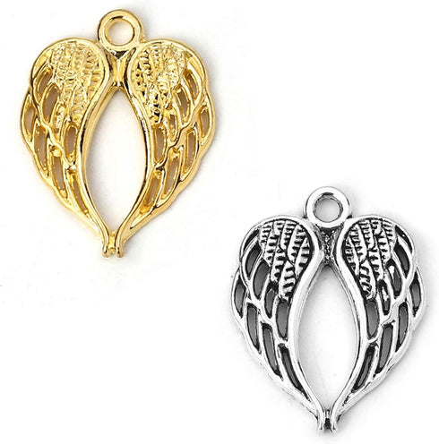 JGFinds Angel Wings Pendant Charm - 100 Pack (50 Silver, 50 Gold Toned) DIY Jewelry Making Supplies, Small 7/8 Inch Metal Wings for Bracelet, Neck...