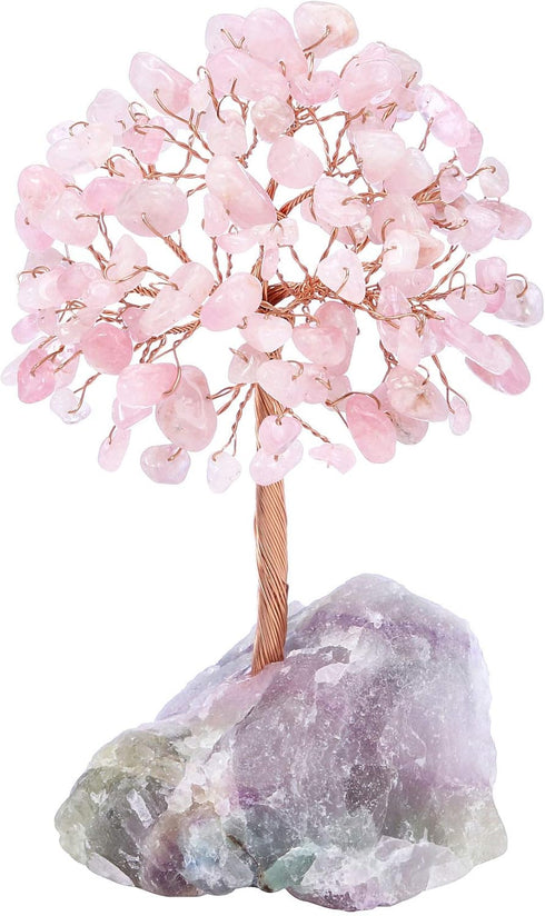 Jovivi Natural Rose Quartz Crystal Tree, Raw Healing Crystals Fluorite Base Gem Bonsai Money Tree for Home Office Table Decor Wealth and Luck...