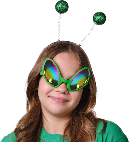 Cheerin Green Alien Headband and Glasses - Martian Antenna Headband - Glitter Ball Head Boppers - Space Theme Costume - Alien Costume Accessories...