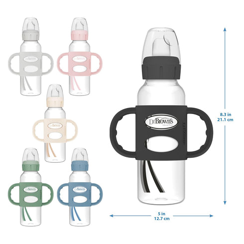 Dr. Brown's Milestones Narrow Sippy Bottle with 100% Silicone Handles,Easy-Grip Bottle with Soft Sippy Spout,8oz/250mL,BPA Free,Light-Blue,6m+...
