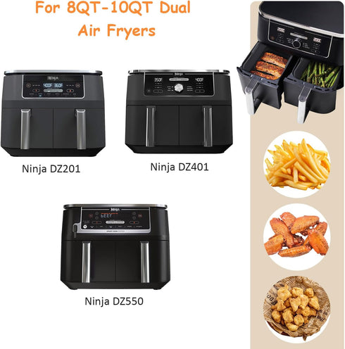2Pcs Air Fryer Silicone Liners for Ninja SL401 /DZ401 /DZ550 8-10 QT, ddLUCK Air Fryer Accessories, Reusable Air fryer Pot Replacement Baking Tray...