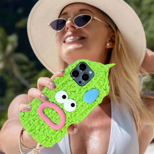 3D Silicone iPhone 15 Case with Funny Creative Stylus, Balsam Pear Design Cartoon Soft Silicone Full Protection Shockproof Cases Cover Skin for Ki...