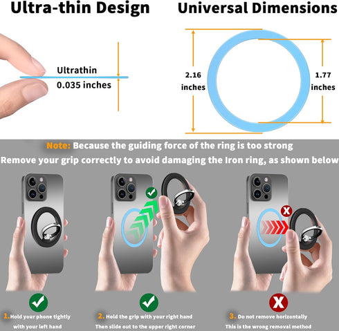 2Pcs Metal Ring Sticker for Pop Socket Magnetic Grip, Magnetic Adapter Adhesive for iPhone, Magsafe Wireless Charger (Blue)...