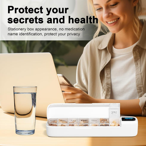 Odaro Smart Weekly Pill Organizer with Alarm - Bluetooth Pill Dispenser 7 Day, Vitamins Pill Box Reminder for Elderly (White)......