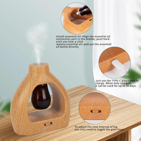 Waterless Essentil Oil Diffuser Set - Cordless Diffuser 3 Timer Settings Battery Operated for Bedroom Yoga Studio Bathroom Pet Room...