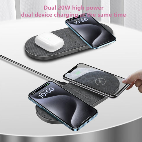 40W Wireless Charging Pad,Dual 20W Charging mat for Apple iPhone 15 14 13 12 11 Pro/Max/Mini/Plus/XS/XR,Airpods 3/2/Pro,2 in 1 Wireless Phone Char...