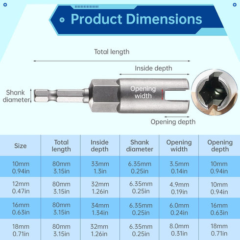 1/4in Hex Shank Nut Driver, 4 Pcs Wing Nut Driver Sockets, 10/12/16/18mm, Slot Wing Nuts Drill Bit Sockets, Wrench Tools for C Hook Bolts, Panel N...