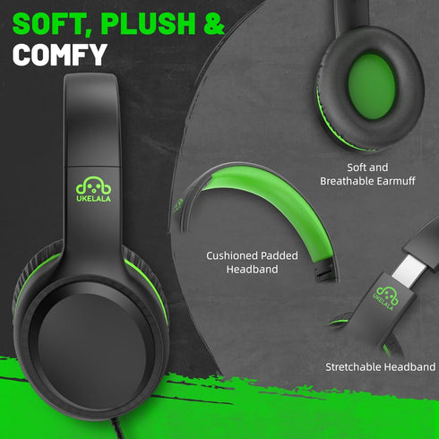 Green Wired Headphones for Boys Portable On Ear Youth Headphones for School Airplane Travel Lightweight Portable Compatible with Pad Computer Lapt...