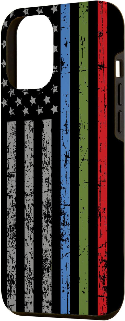 iPhone 12 Pro Max Police Military and Fire Thin Blue Green Red Line Flag Case...