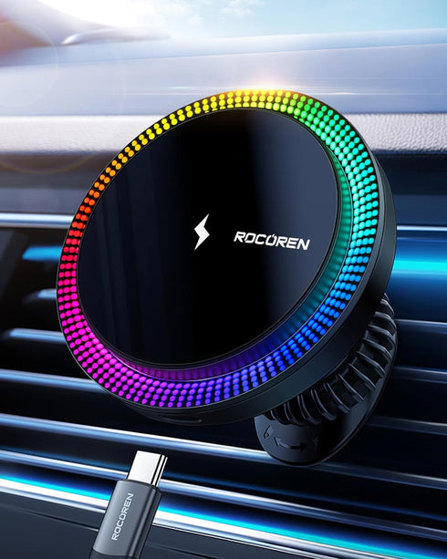 for MagSafe Car Mount Charger, Rocoren 15W Magnetic Wireless Car Charger, Magnetic Phone Holder for Car, for iPhone Car Accessories Car Phone Phon...