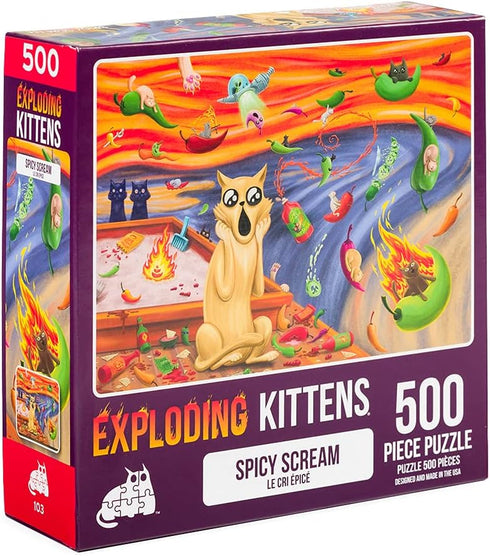 Exploding Kittens 500 Piece Jigsaw Puzzle - Spicy Scream, Jigsaw Puzzles for Adults, Cat Puzzle, Art Puzzle...