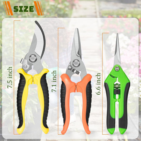 3 Pack Pruning Shears, Garden Shears, Pruning Shears For Gardening, Garden Scissors, Garden Clippers, Gardening Snips, Hand Pruner For Gardening W...